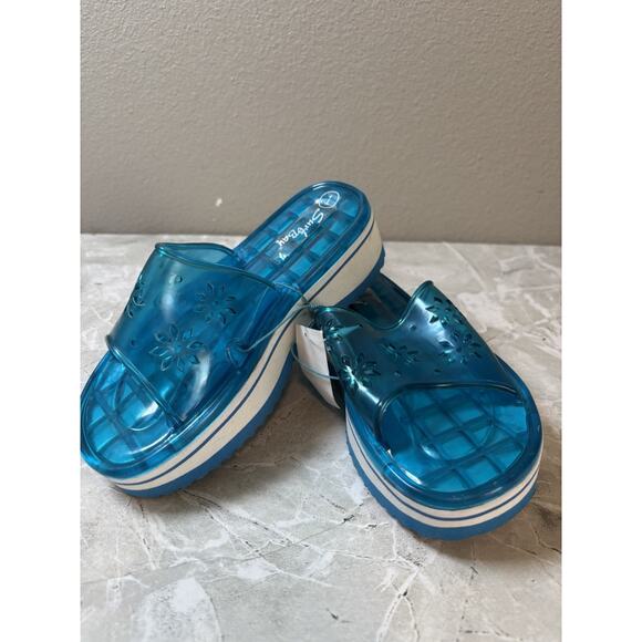 Girls Y2K Surf Bay‎ Platform Jelly Blue White Slip On Sandals Size 1 New - Picture 1 of 6